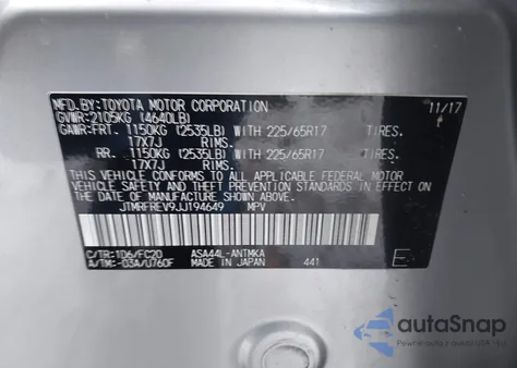 2018 Toyota Rav4 Xle from USA, damaged, VIN JTMRFREV9JJ194649